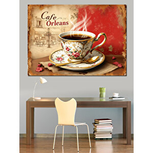 Cafe Orleans Retro Kahve Posteri Dekoratif Kanvas - Mdf Ahşap Tablo 70x100 cm