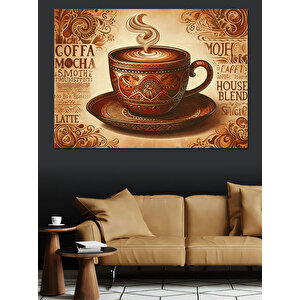 Süslemeli Kahve Fincanı Dekoratif Kanvas - Mdf Ahşap Tablo