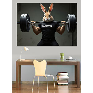 Ağırlık Çalışan Tavşan Dekoratif Kanvas - Mdf Ahşap Tablo
