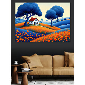 Soyut Çiftlik Evi Dekoratif Kanvas - Mdf Ahşap Tablo 100x140 cm