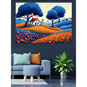 Soyut Çiftlik Evi Dekoratif Kanvas - Mdf Ahşap Tablo 100x140 cm