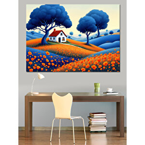 Soyut Çiftlik Evi Dekoratif Kanvas - Mdf Ahşap Tablo