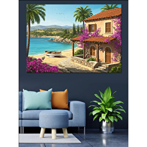 Akdeniz Evleri Sahil Manzarası Dekoratif Kanvas - Mdf Ahşap Tablo