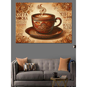 Süslemeli Kahve Fincanı Dekoratif Kanvas - Mdf Ahşap Tablo 70x100 cm