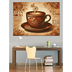 Süslemeli Kahve Fincanı Dekoratif Kanvas - Mdf Ahşap Tablo 100x140 cm