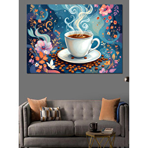 Buharlı Kahve Ve Desen Dekoratif Kanvas - Mdf Ahşap Tablo 70x100 cm