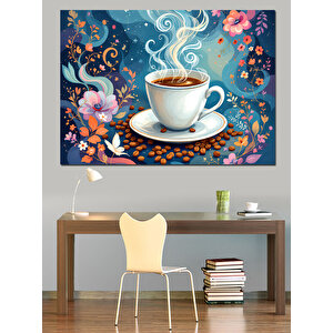 Buharlı Kahve Ve Desen Dekoratif Kanvas - Mdf Ahşap Tablo 70x100 cm