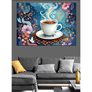 Buharlı Kahve Ve Desen Dekoratif Kanvas - Mdf Ahşap Tablo 70x100 cm