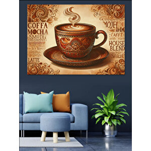 Süslemeli Kahve Fincanı Dekoratif Kanvas - Mdf Ahşap Tablo 50x70 cm