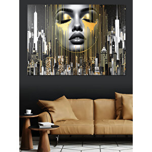 Altın Kadın Ve Şehir Dekoratif Kanvas - Mdf Ahşap Tablo 70x100 cm