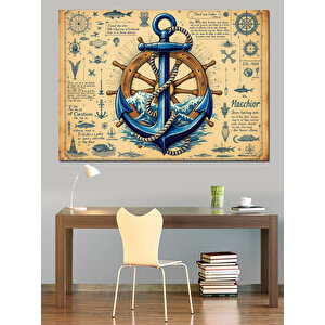 Mavi Çapa Ve Harita Dekoratif Kanvas - Mdf Ahşap Tablo 70x100 cm