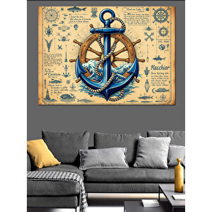 Mavi Çapa Ve Harita Dekoratif Kanvas - Mdf Ahşap Tablo 70x100 cm