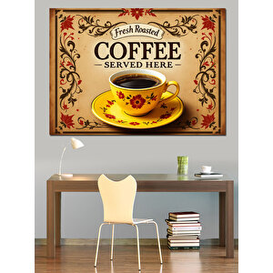 Vintage Kahve Reklam Posteri Dekoratif Kanvas - Mdf Ahşap Tablo 100x140 cm