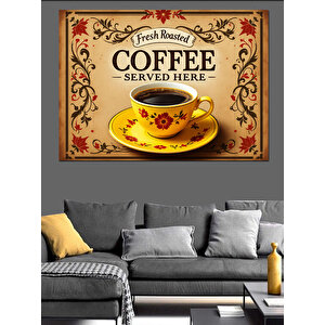 Vintage Kahve Reklam Posteri Dekoratif Kanvas - Mdf Ahşap Tablo 100x140 cm