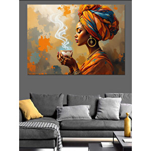 Afrikalı Kadın Ve Kahve Dekoratif Kanvas - Mdf Ahşap Tablo 35x50 cm