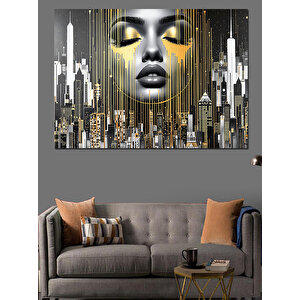 Altın Kadın Ve Şehir Dekoratif Kanvas - Mdf Ahşap Tablo