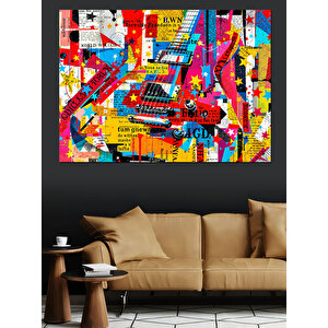 Soyut Renkli Şehir Dekoratif Kanvas - Mdf Ahşap Tablo 50x70 cm
