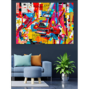 Soyut Renkli Şehir Dekoratif Kanvas - Mdf Ahşap Tablo 50x70 cm