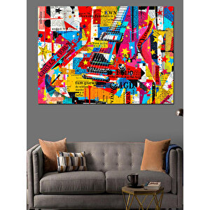 Soyut Renkli Şehir Dekoratif Kanvas - Mdf Ahşap Tablo 50x70 cm