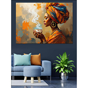 Afrikalı Kadın Ve Kahve Dekoratif Kanvas - Mdf Ahşap Tablo