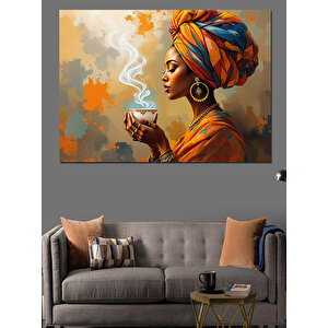 Afrikalı Kadın Ve Kahve Dekoratif Kanvas - Mdf Ahşap Tablo