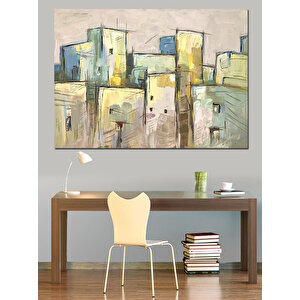 Soyut Şehir Yapı Blokları Dekoratif Kanvas - Mdf Ahşap Tablo 50x70 cm