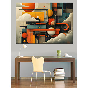 Geometrik Renkli Şehir Dekoratif Kanvas - Mdf Ahşap Tablo 35x50 cm