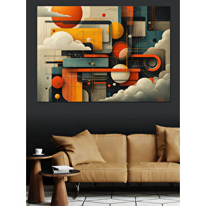 Geometrik Renkli Şehir Dekoratif Kanvas - Mdf Ahşap Tablo 35x50 cm