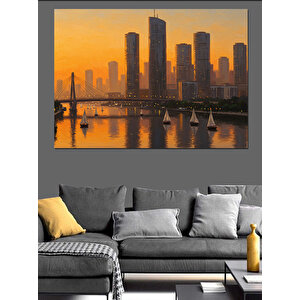 Gün Batımı Şehir Manzarası Dekoratif Kanvas - Mdf Ahşap Tablo 100x140 cm