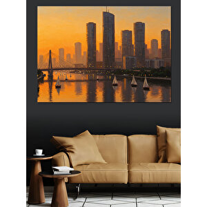 Gün Batımı Şehir Manzarası Dekoratif Kanvas - Mdf Ahşap Tablo 100x140 cm