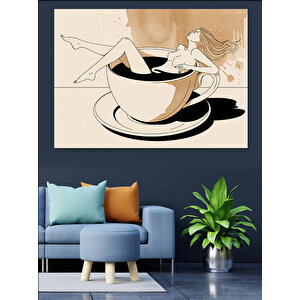Kahve Fincanında Kadın Figürü Dekoratif Kanvas - Mdf Ahşap Tablo 100x140 cm