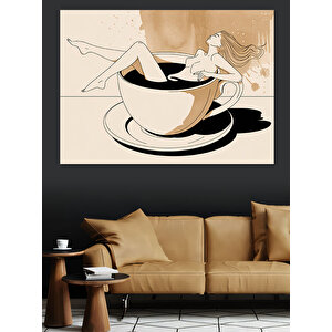 Kahve Fincanında Kadın Figürü Dekoratif Kanvas - Mdf Ahşap Tablo