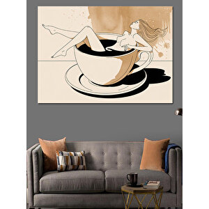 Kahve Fincanında Kadın Figürü Dekoratif Kanvas - Mdf Ahşap Tablo 50x70 cm