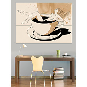 Kahve Fincanında Kadın Figürü Dekoratif Kanvas - Mdf Ahşap Tablo 50x70 cm