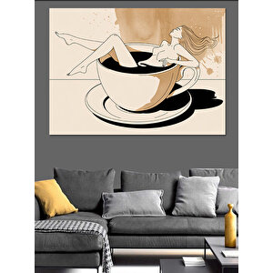 Kahve Fincanında Kadın Figürü Dekoratif Kanvas - Mdf Ahşap Tablo