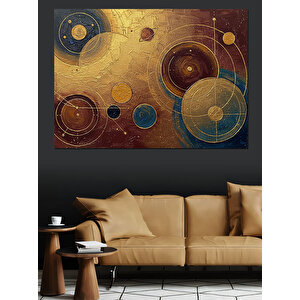 Altın Geometrik Evren Dekoratif Kanvas - Mdf Ahşap Tablo 35x50 cm