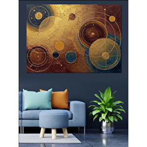 Altın Geometrik Evren Dekoratif Kanvas - Mdf Ahşap Tablo 35x50 cm