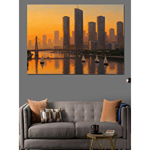 Gün Batımı Şehir Manzarası Dekoratif Kanvas - Mdf Ahşap Tablo