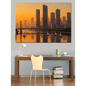 Gün Batımı Şehir Manzarası Dekoratif Kanvas - Mdf Ahşap Tablo
