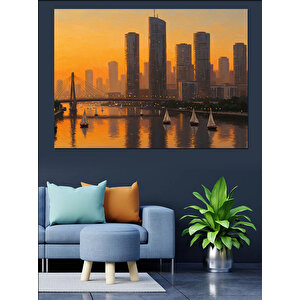 Gün Batımı Şehir Manzarası Dekoratif Kanvas - Mdf Ahşap Tablo 35x50 cm
