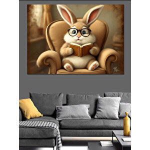 Kitap Okuyan Sevimli Tavşan Dekoratif Kanvas - Mdf Ahşap Tablo 50x70 cm
