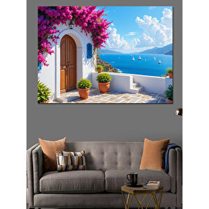 Sahil Manzaralı Renkli Ev Kapısı Dekoratif Kanvas - Mdf Ahşap Tablo 100x140 cm