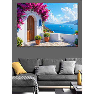 Sahil Manzaralı Renkli Ev Kapısı Dekoratif Kanvas - Mdf Ahşap Tablo 100x140 cm