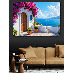 Sahil Manzaralı Renkli Ev Kapısı Dekoratif Kanvas - Mdf Ahşap Tablo