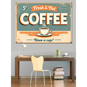 Retro Tarzda Kahve Reklamı Dekoratif Kanvas - Mdf Ahşap Tablo