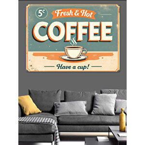 Retro Tarzda Kahve Reklamı Dekoratif Kanvas - Mdf Ahşap Tablo