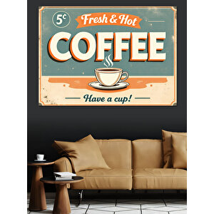 Retro Tarzda Kahve Reklamı Dekoratif Kanvas - Mdf Ahşap Tablo 25x35 cm