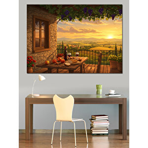 Gün Batımında Taş Ev Dekoratif Kanvas - Mdf Ahşap Tablo 50x70 cm