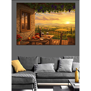 Gün Batımında Taş Ev Dekoratif Kanvas - Mdf Ahşap Tablo 50x70 cm
