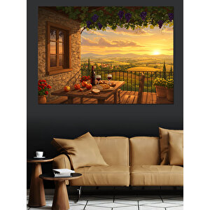 Gün Batımında Taş Ev Dekoratif Kanvas - Mdf Ahşap Tablo 50x70 cm